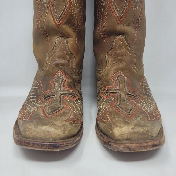 Pecos Bill Boots Mens 9D Brown Leather Square Toe Western Cowboy Cross - Picture 8 of 13